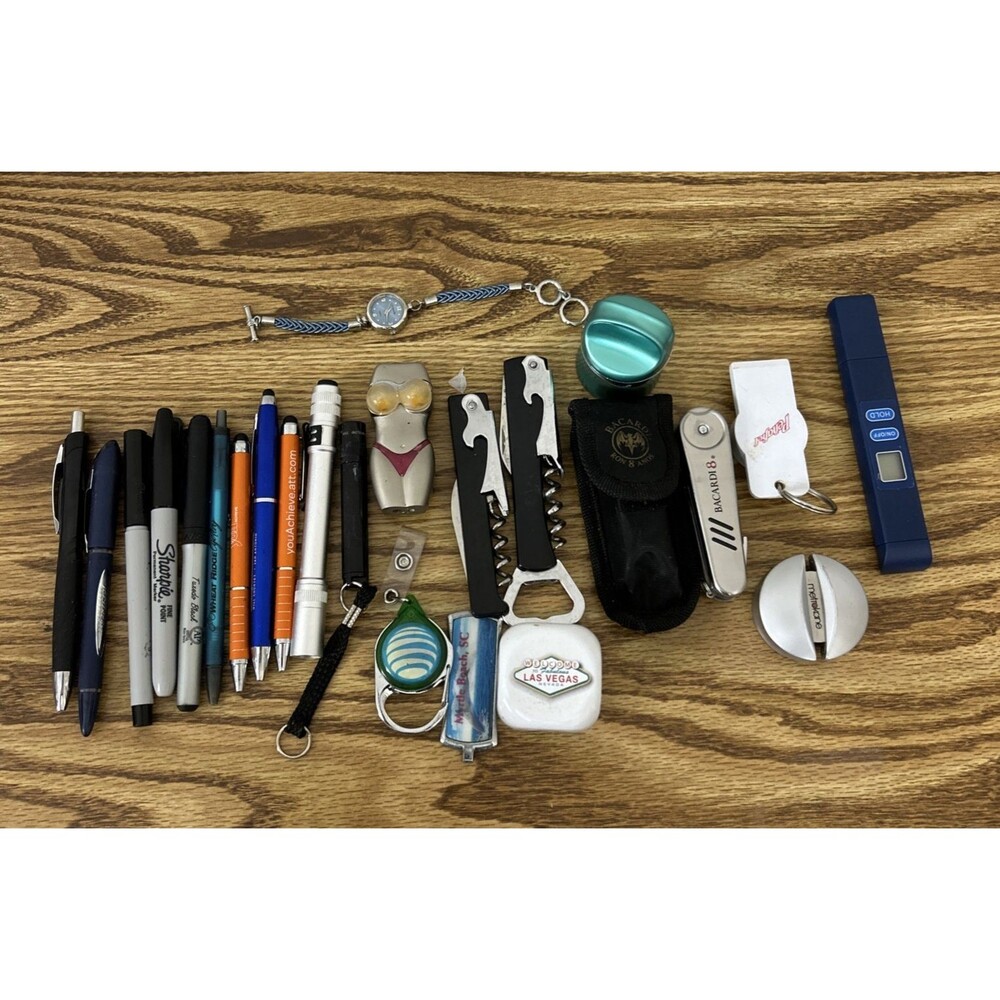Junk Drawer Lot Watch Flashlights Openers Sharpies Pens Mixed Items See Pics
